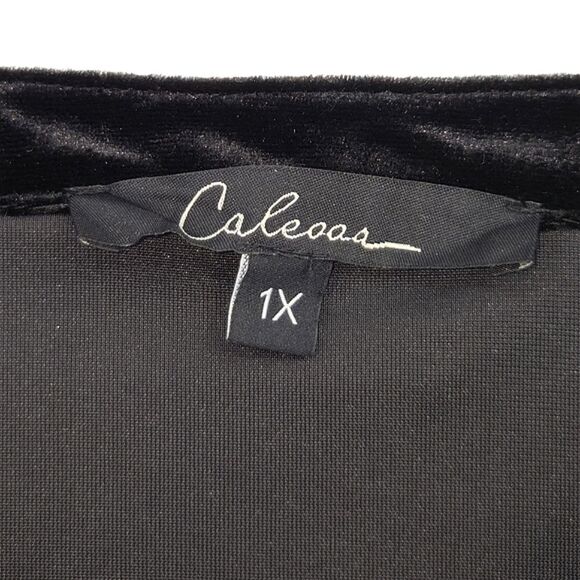 Calessa Button Up Down Tunic Top Womens Size 1X Embroidered Black Velvet Lagum - Picture 5 of 8